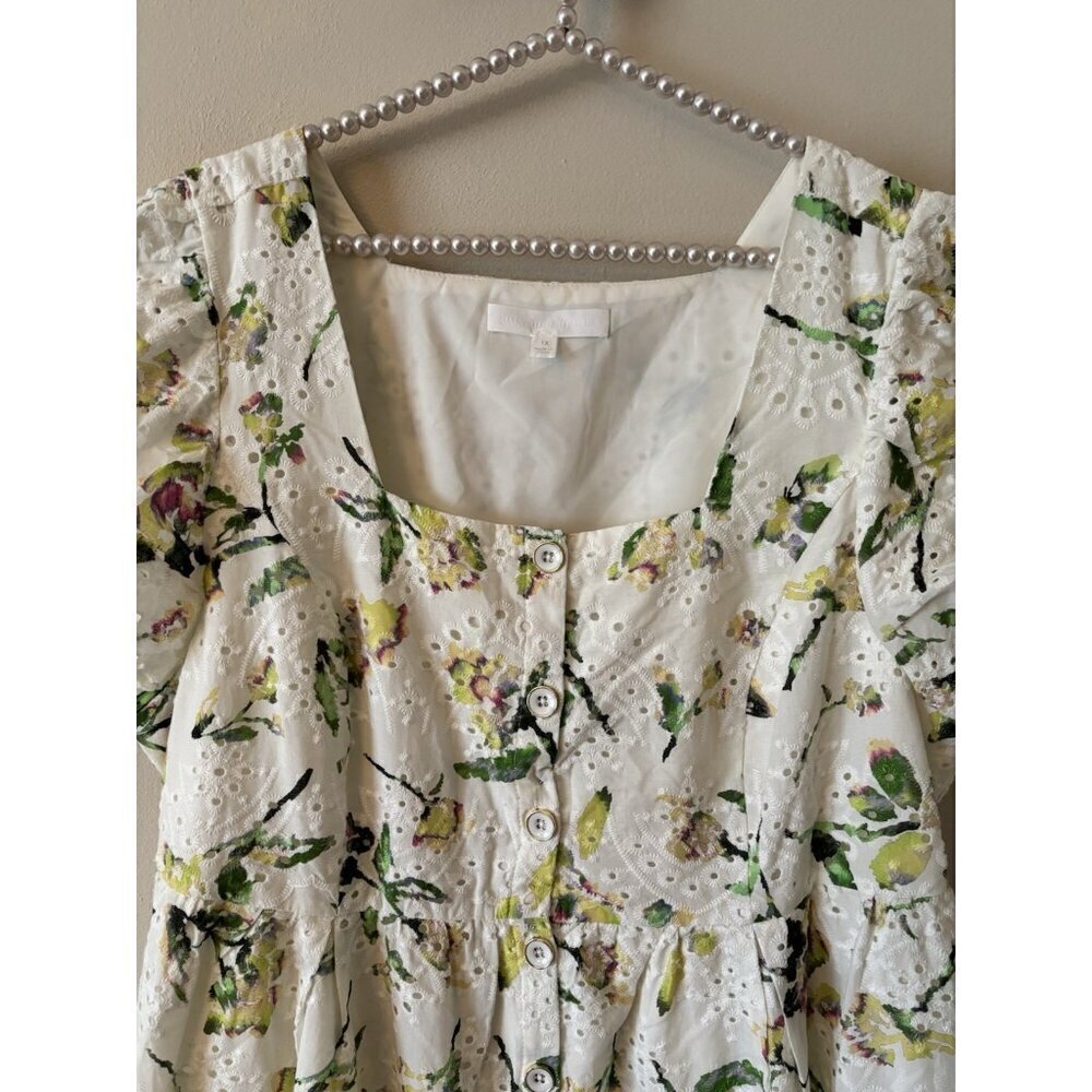 Adyson Parker Womens Size 1X White Eyelet Lace Floral Square Neck Dress - Picture 2 of 7